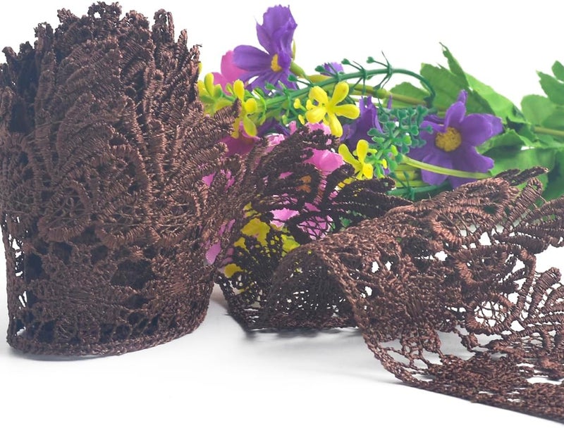 Kuasting 7.5 Yards Floral Lace Edge Trim 9CM Width Europe Chips Pattern Inelastic Embroidery Lace Trim for Sewing Making, DIY Crafts, Gift Wrapping, Wedding Decor (Dark Coffee) - Image 5